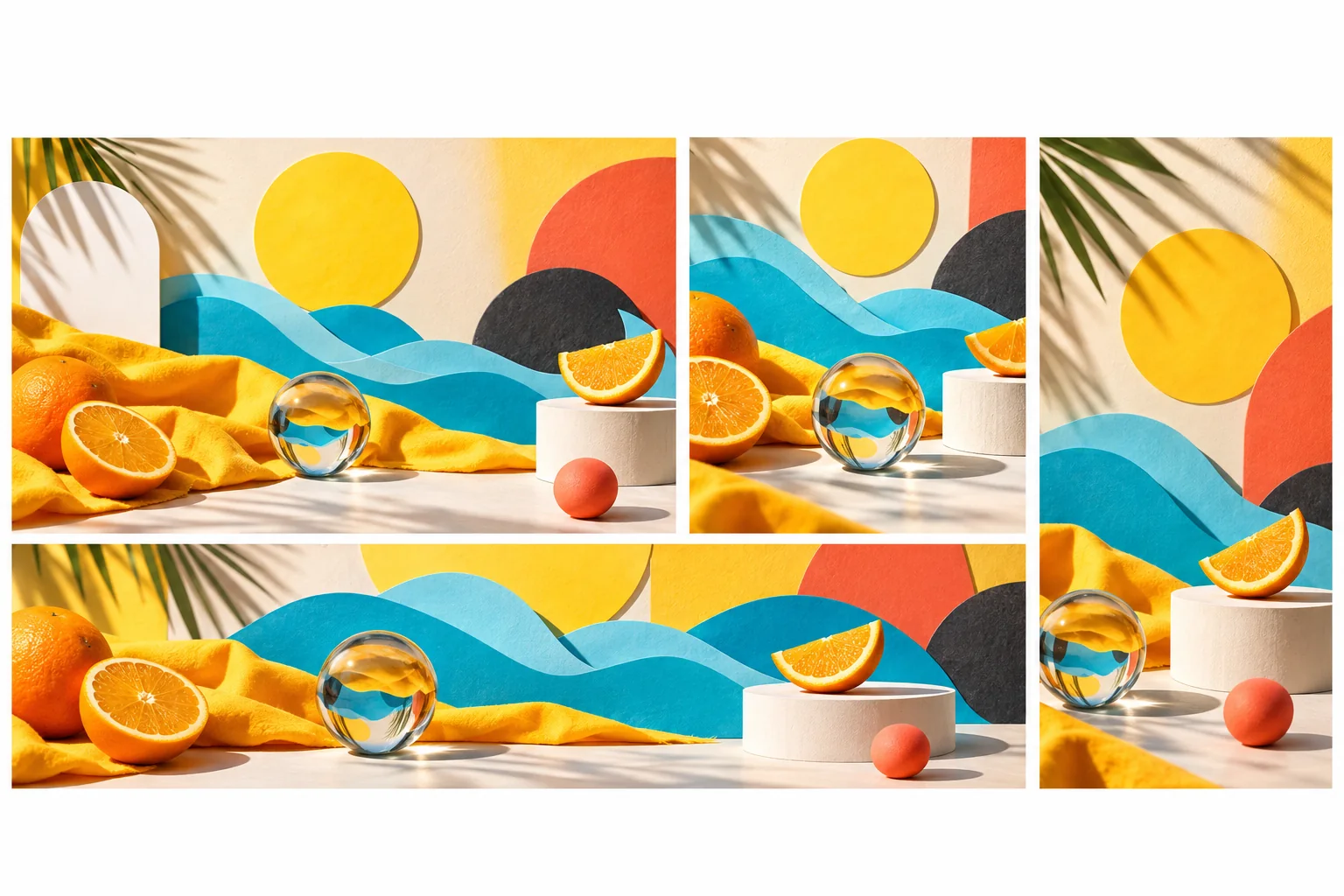 A colorful still life recomposed across square, wide, vertical, and panoramic formats